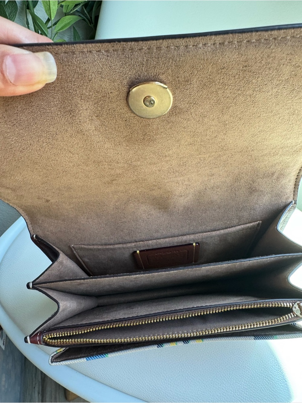Coach Klare CBI66 Plaid Chain Shoulder Crossbody Bag Cream Brown Leather - Picture 7 of 9